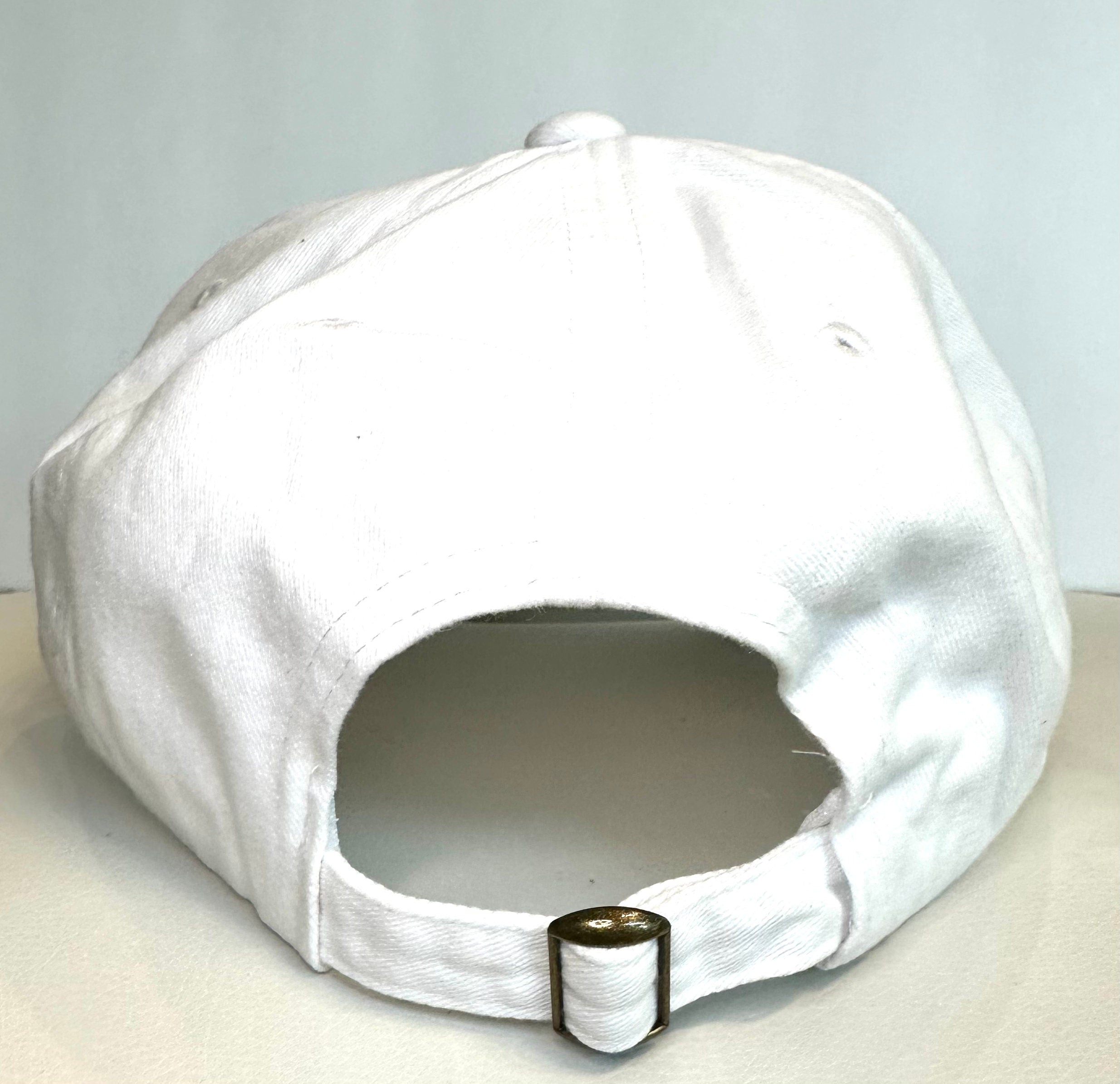 Equestrian Baseball Cap White Cotton Hat with Gold Horse Bit
