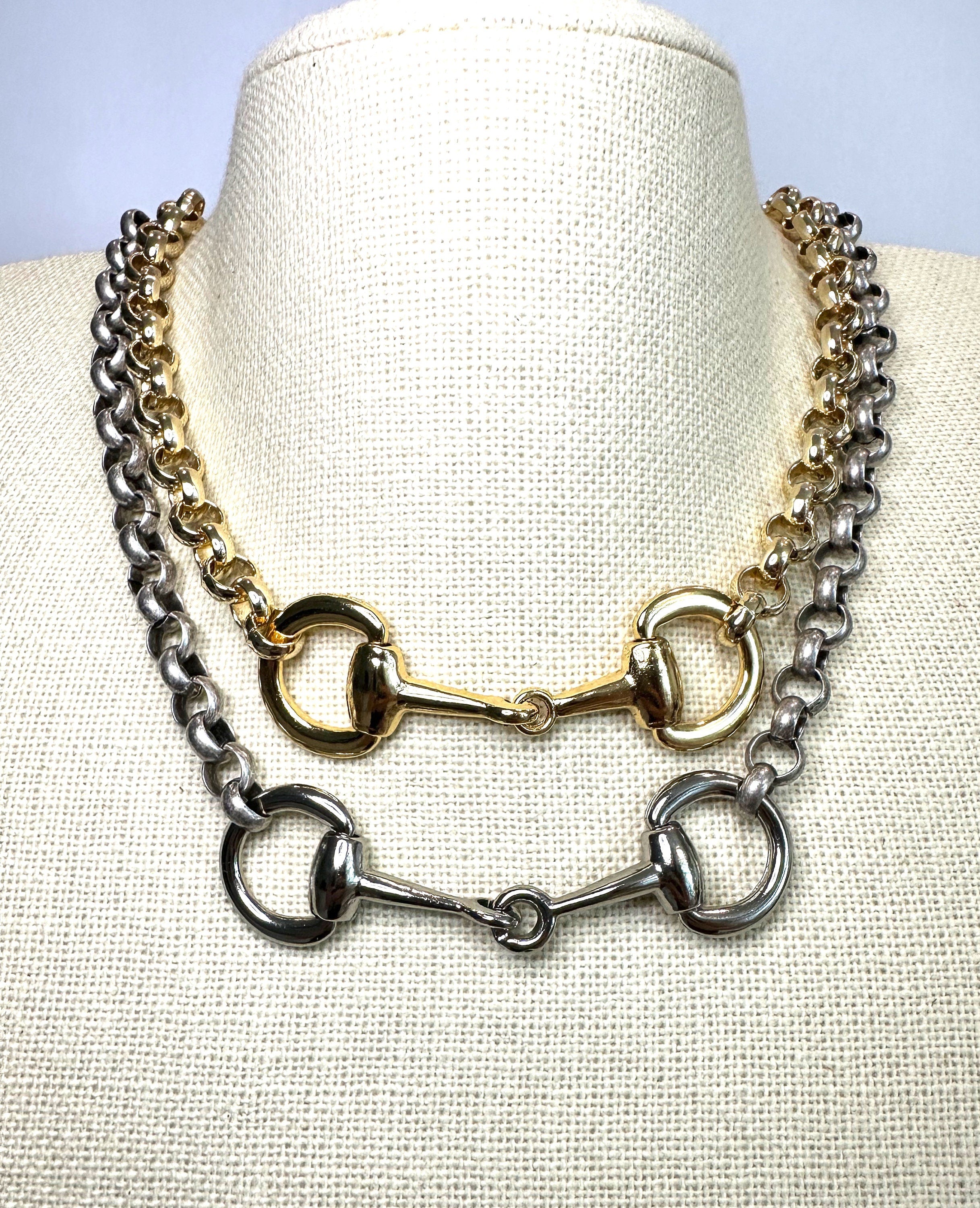 Equestrian Horse Snaffle Bit Shiny Gold Rolo Chain Necklace