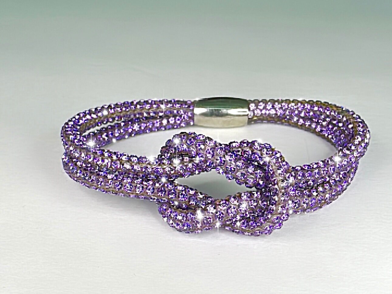 PURPLE Rhinestone Crystal Sparkle Love Knot Friendship Camp Bracelet-Magnetic Clasp-Trending NOW!
