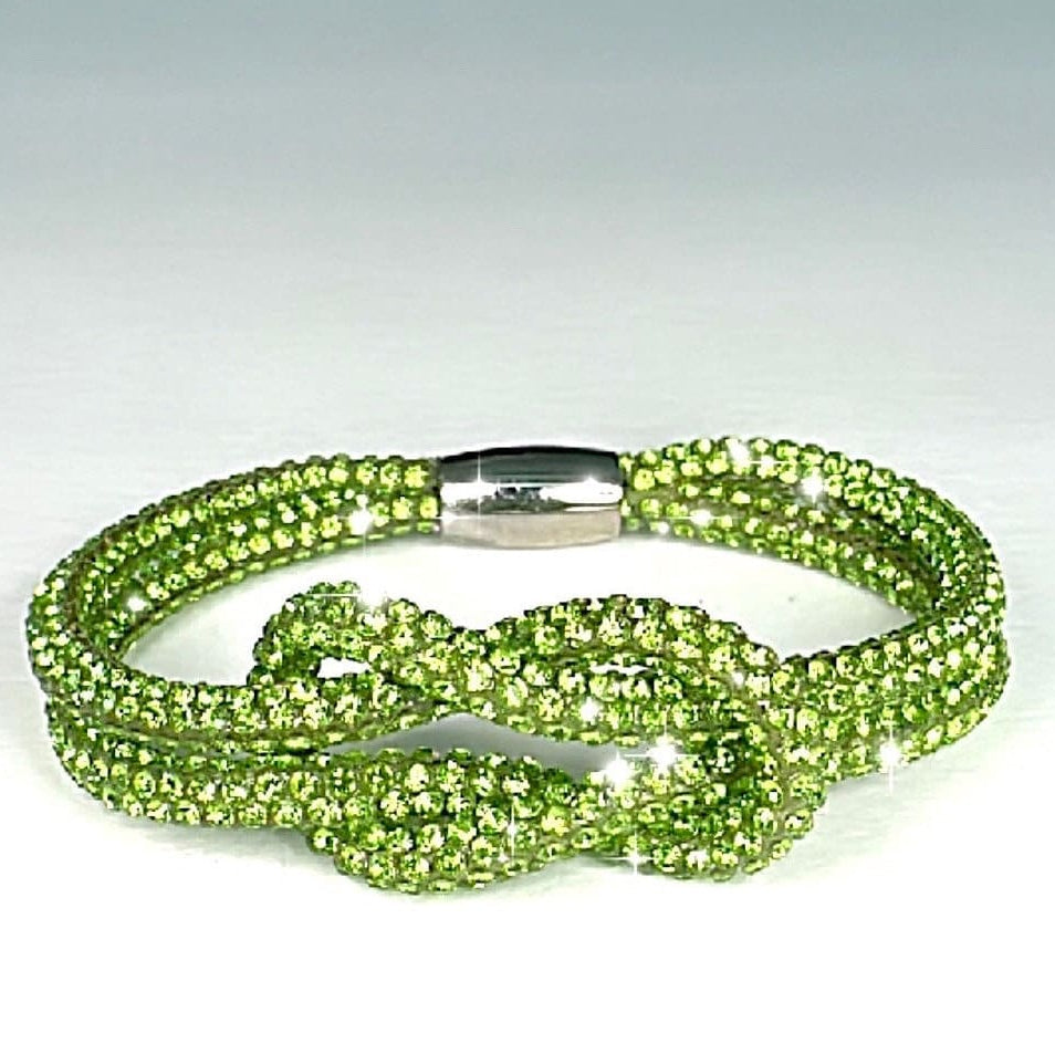 APPLE GREEN Rhinestone Crystal Sparkle Love Knot Friendship Camp Bracelet-Magnetic Clasp-Trending NOW!