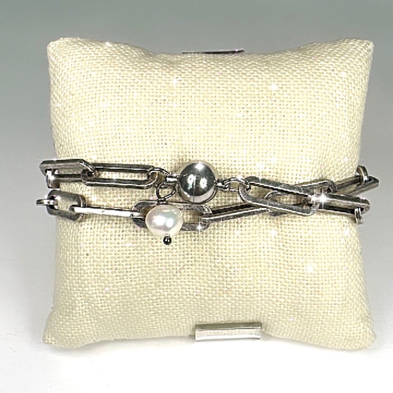 Equestrian Horse Snaffle Bit Antique Silver Paperclip Chain Double Wrap Bracelet w/ Magnetic Clasp