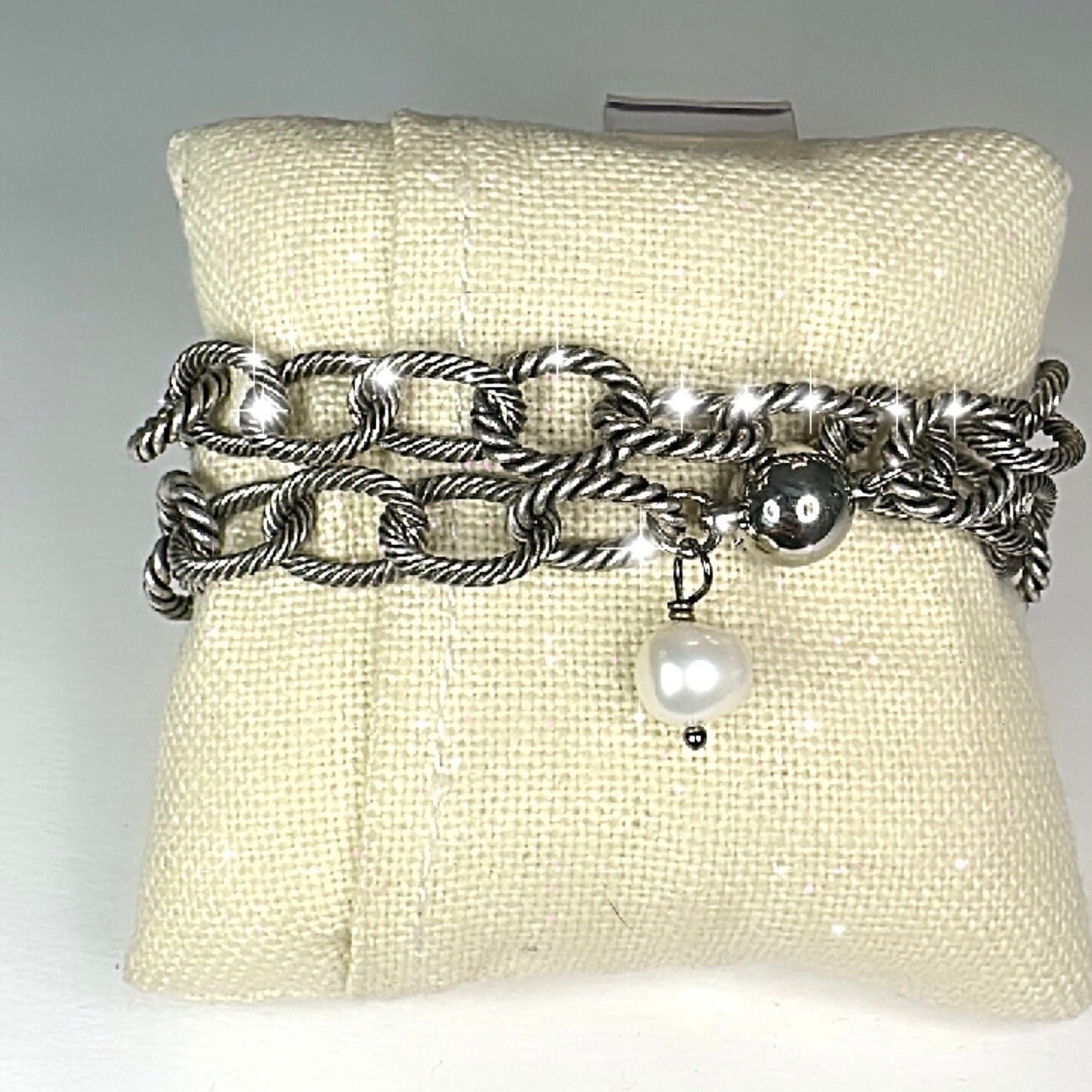 Equestrian Horse Snaffle Bit Antique Silver ROPE Chain Double Wrap Bracelet w/ Magnetic Clasp