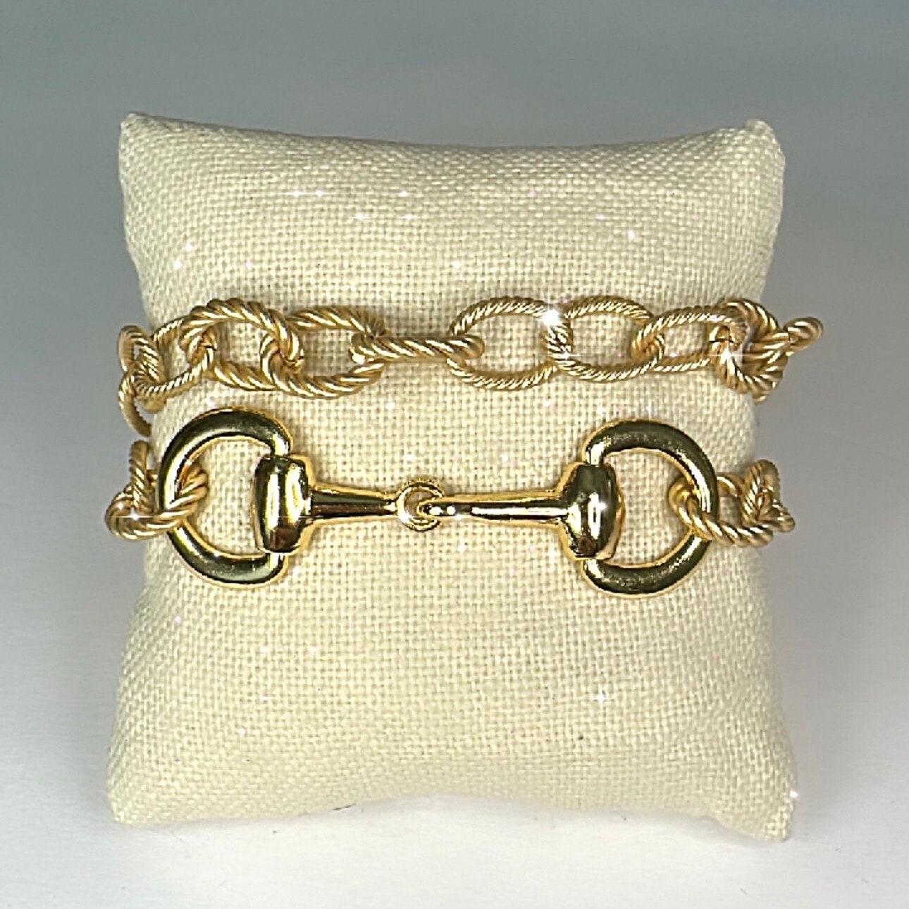 Equestrian Snaffle Bit Double Wrap Bracelet: Matte Gold Rope Chain, Magnetic Clasp