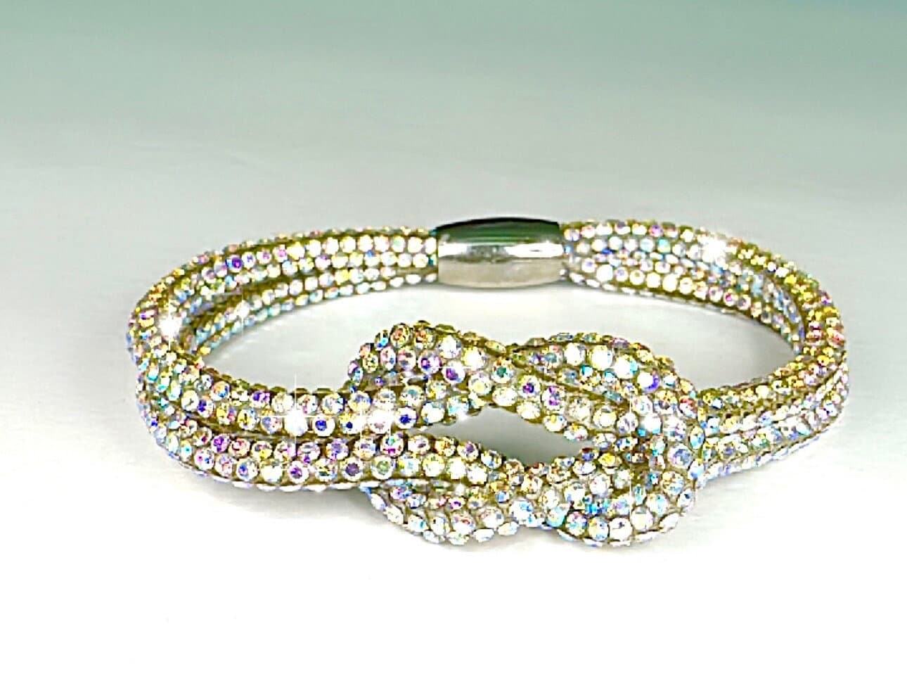 AB Aurora Borealis  Rhinestone Crystal Sparkle Love Knot Friendship Camp Bracelet-Magnetic Clasp-Trending NOW!