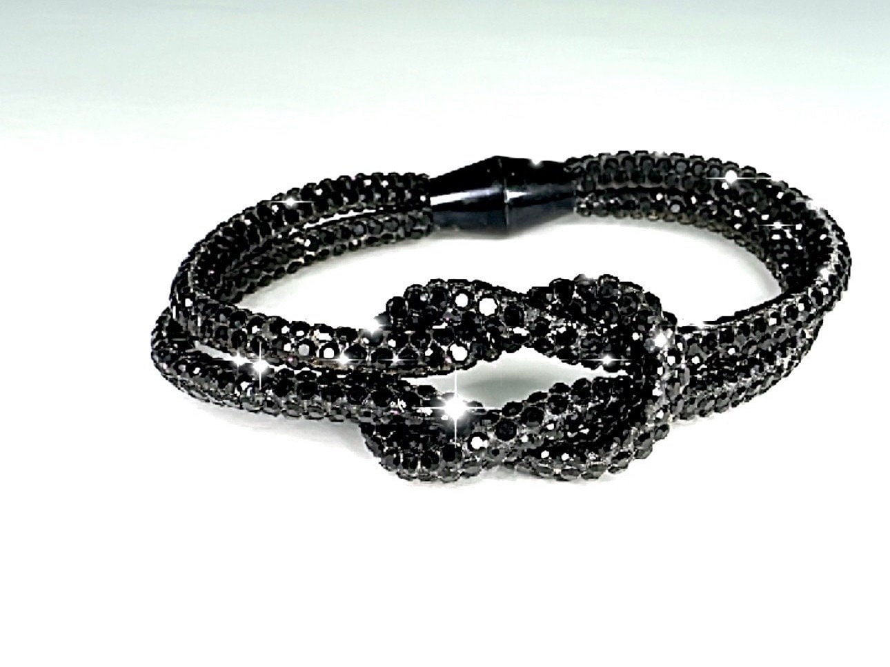 BLACK Rhinestone Crystal Sparkle Love Knot Friendship Camp Bracelet-Magnetic Clasp-Trending NOW!