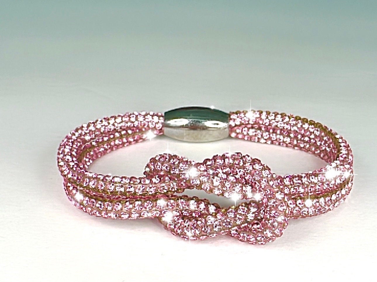 PINK Rhinestone Crystal Sparkle Love Knot Friendship Camp Bracelet-Magnetic Clasp-Trending NOW!