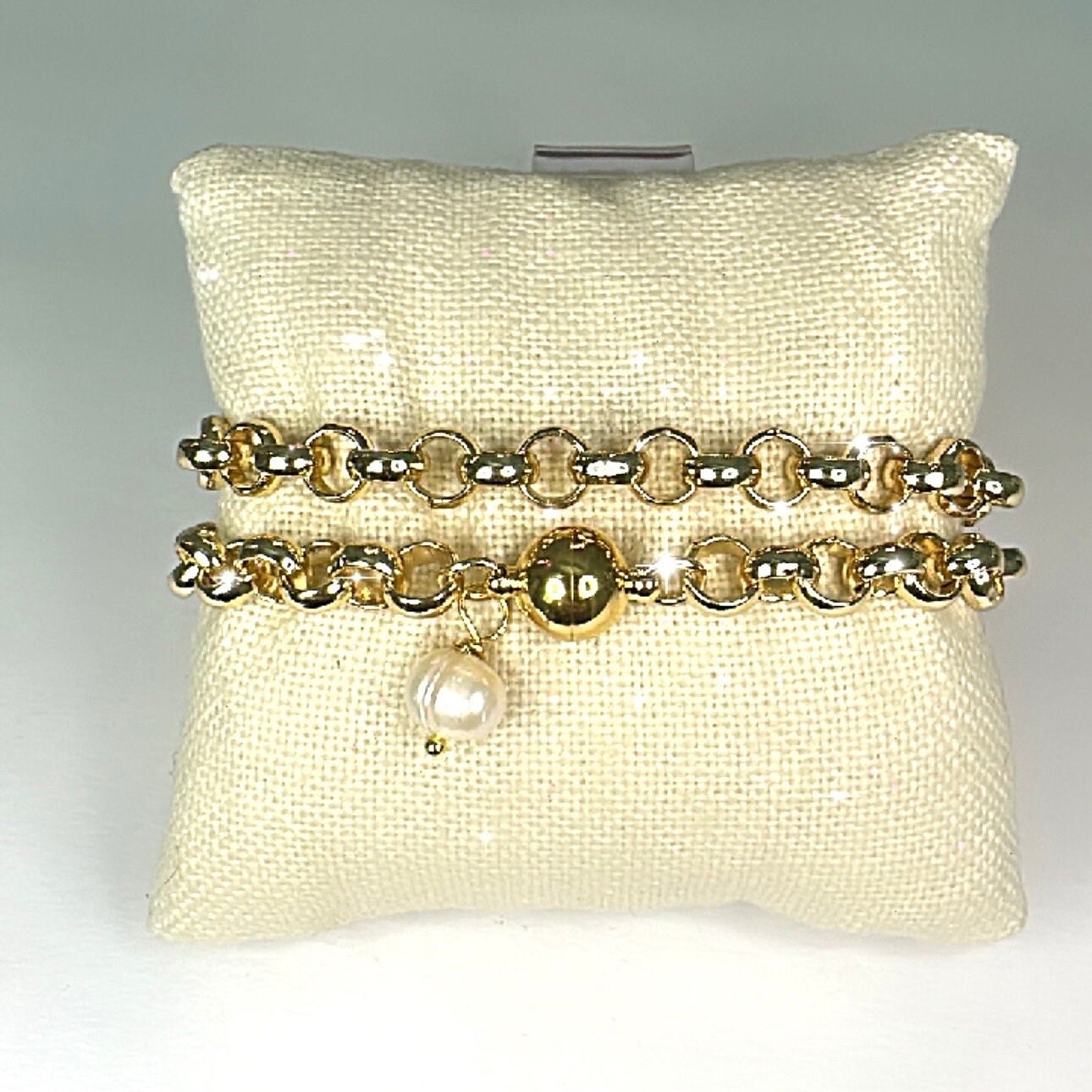 Equestrian Horse Snaffle Bit Shiny Gold Rolo Chain Double Wrap Bracelet w/ Magnetic Clasp