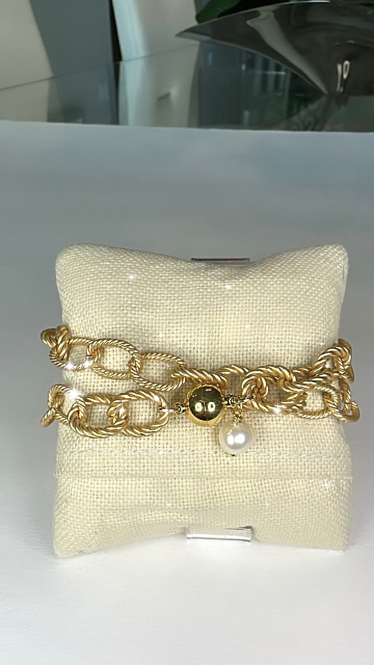 Equestrian Snaffle Bit Double Wrap Bracelet: Matte Gold Rope Chain, Magnetic Clasp