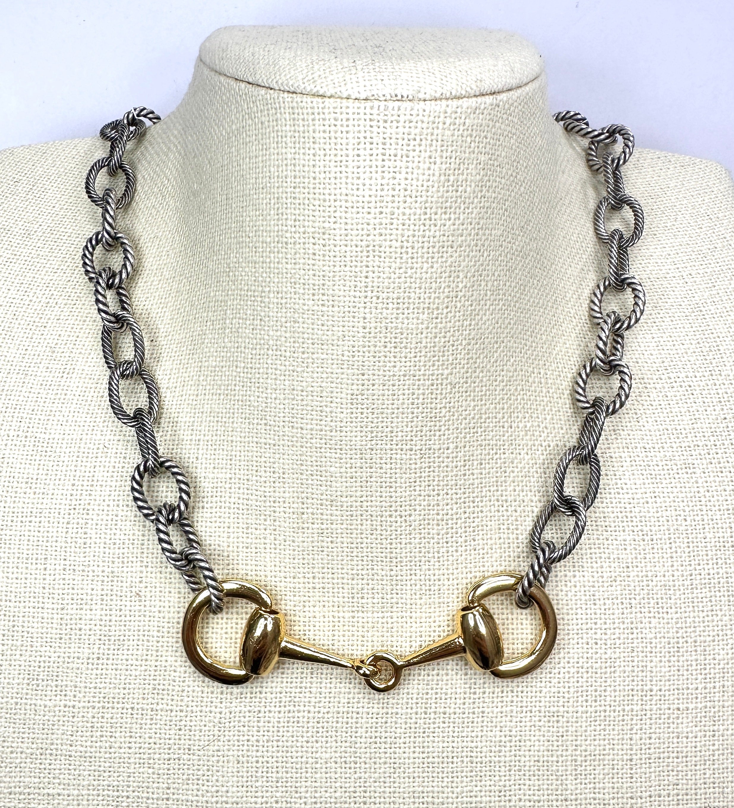 Equestrian Horse Snaffle Bit Mixed Metal Rope Chain Necklace-Equestrian Gift
