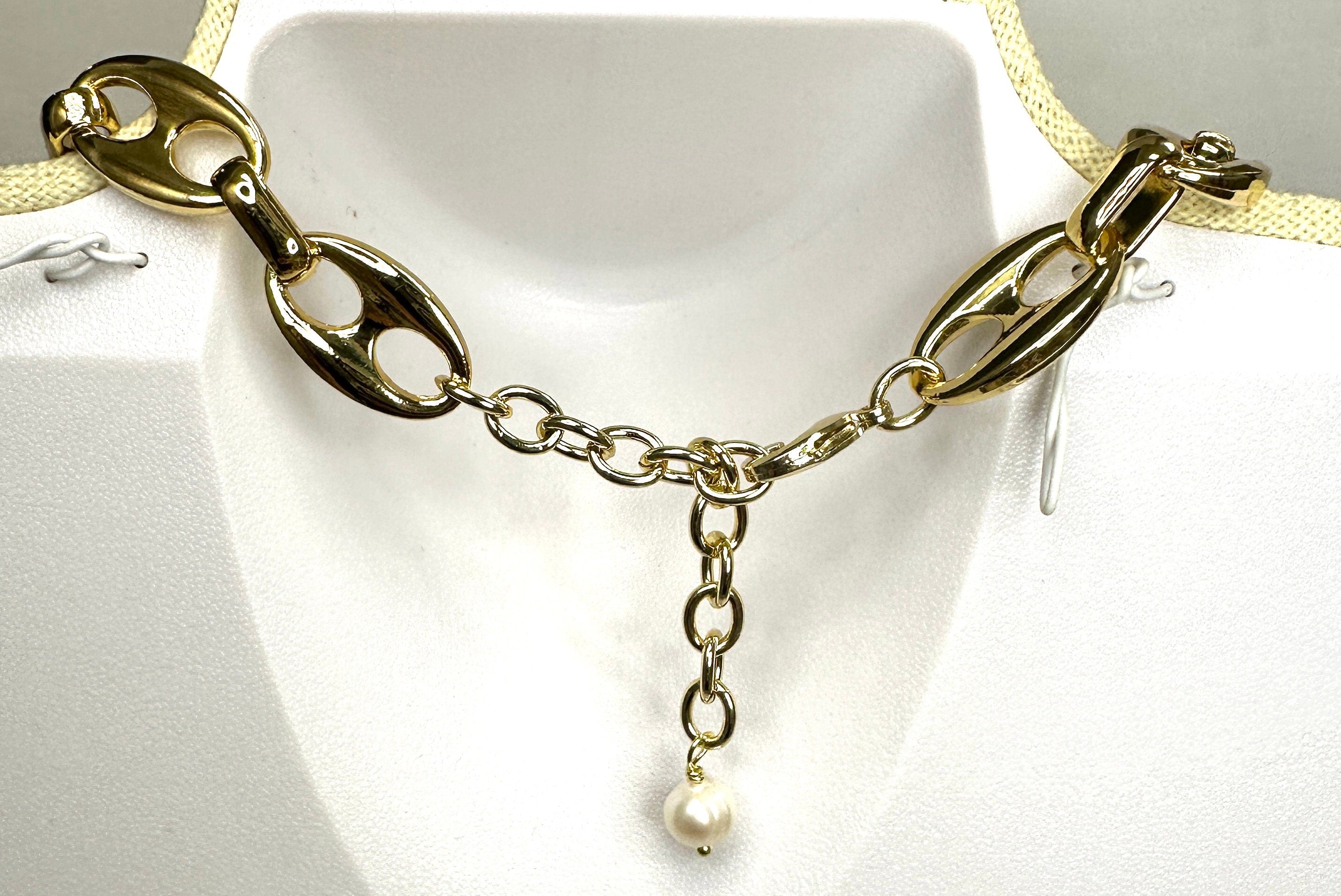 Equestrian Horse Snaffle Bit Shiny Gold Mariner Chain Statement Necklace