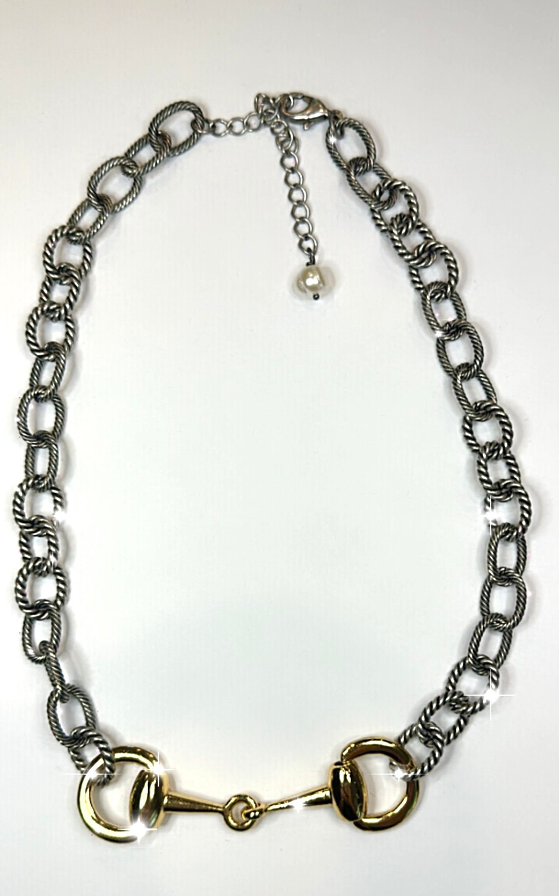 Equestrian Horse Snaffle Bit Mixed Metal Rope Chain Necklace-Equestrian Gift