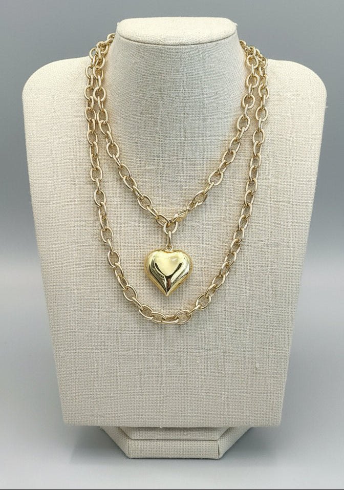 Stunning Gold Puff Heart Long Necklace-Trending NOW! 36"