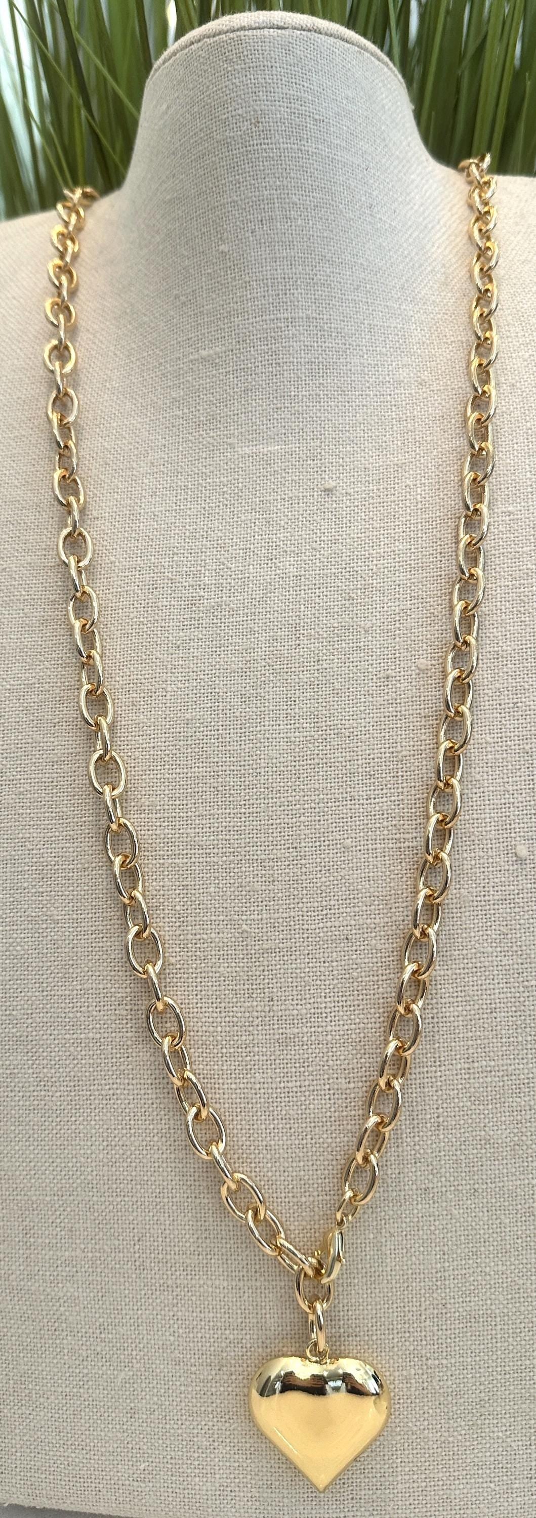 Stunning Gold Puff Heart Long Necklace-Trending NOW! 36"
