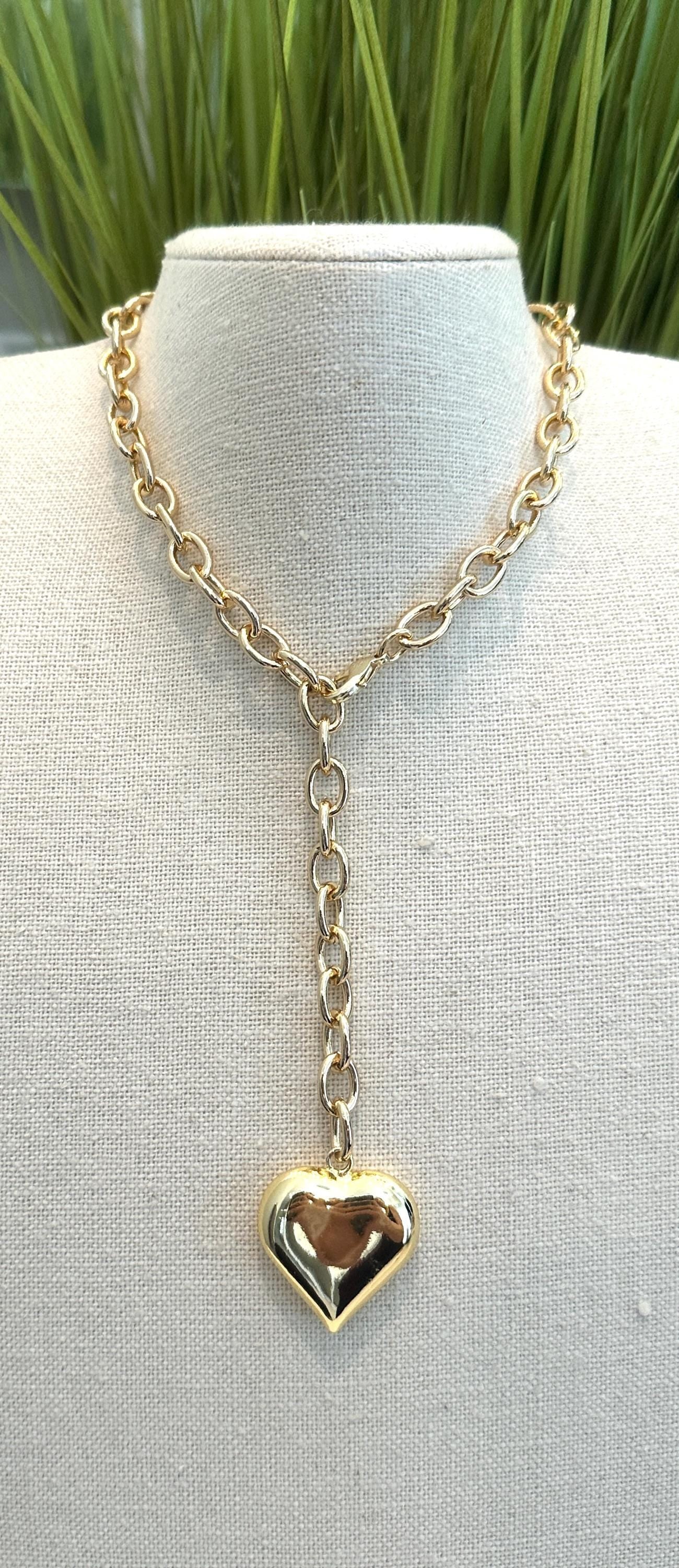 Stunning Gold Puff Heart Necklace-Trending NOW! 16"