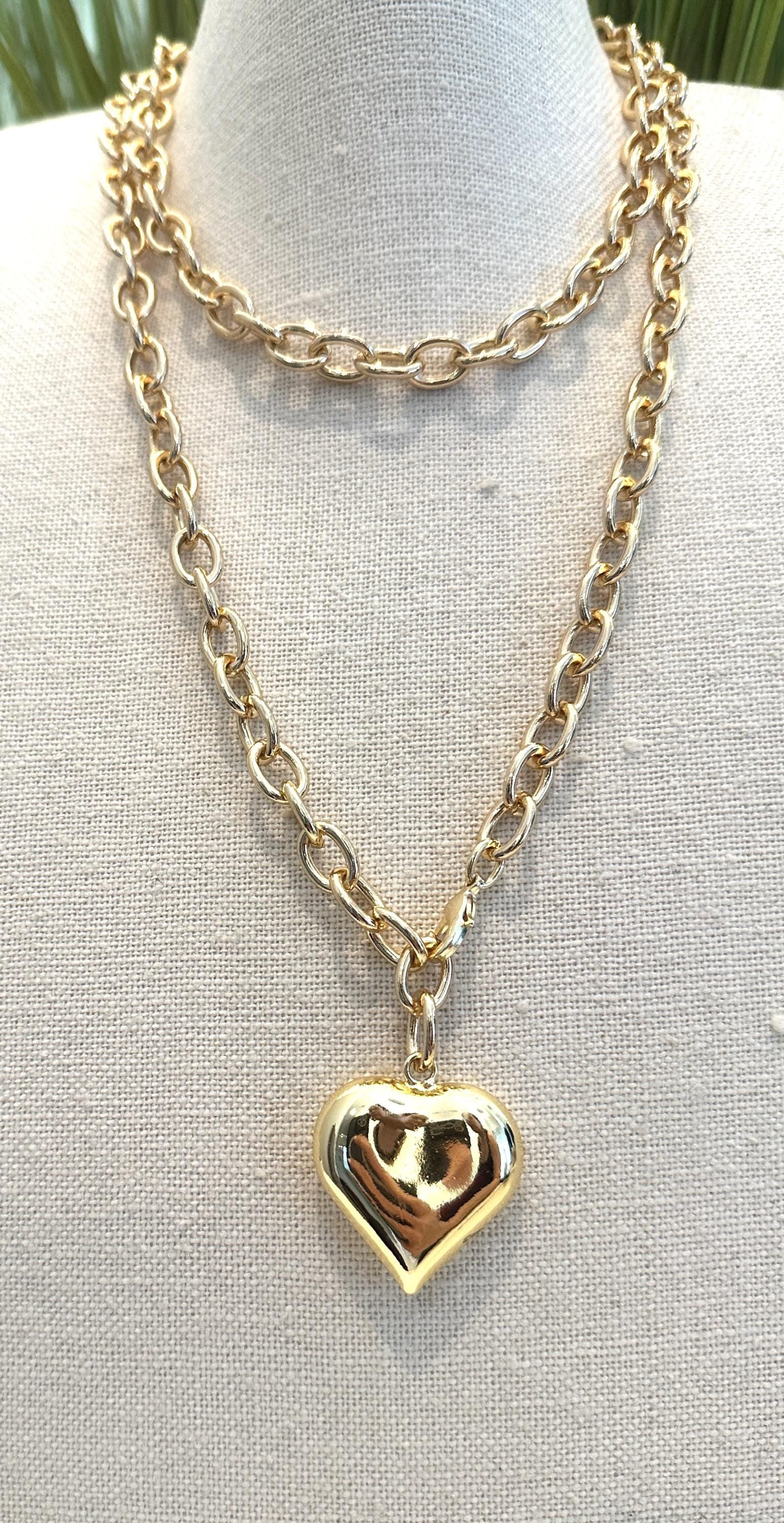 Stunning Gold Puff Heart Long Necklace-Trending NOW! 36"