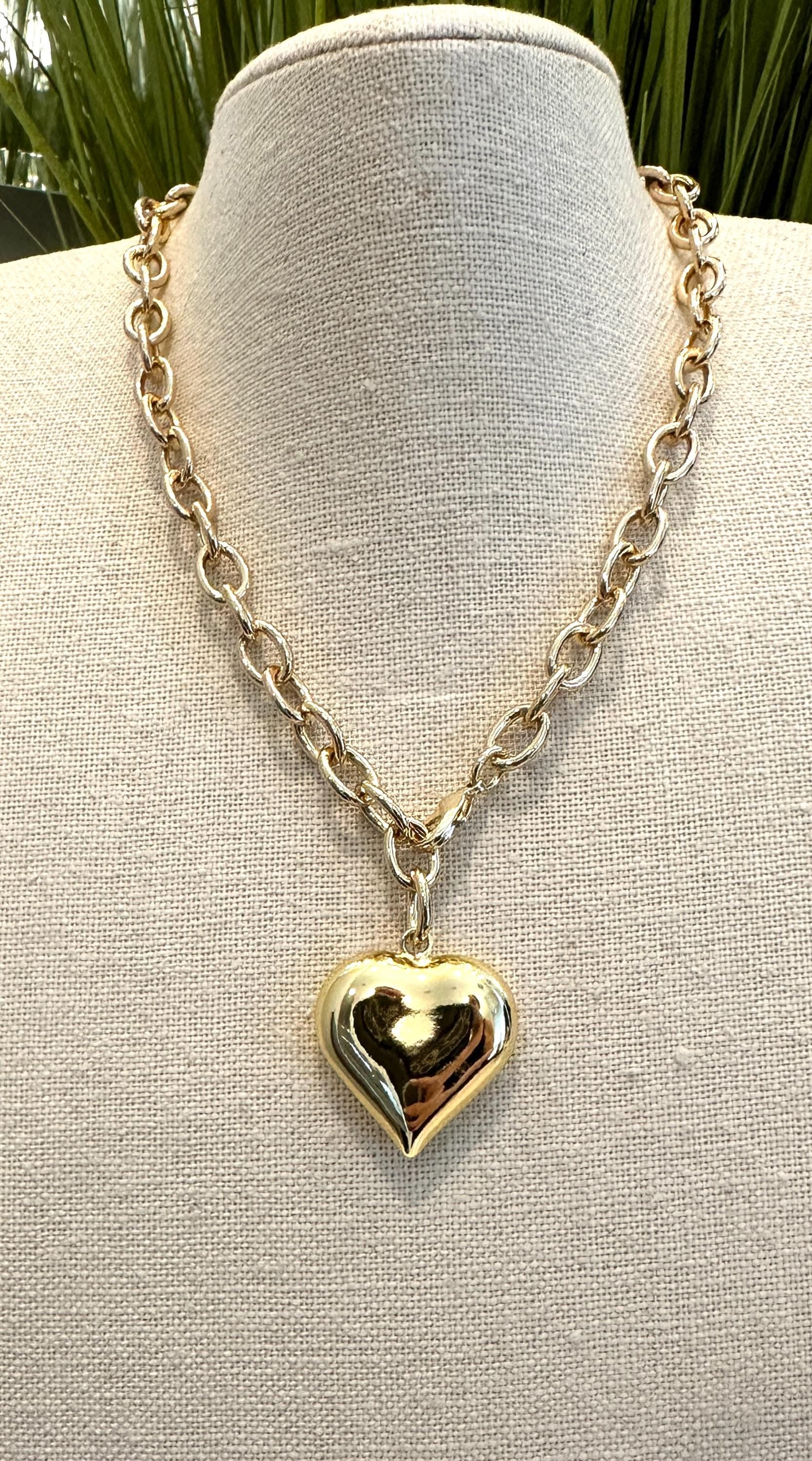 Stunning Gold Puff Heart Necklace-Trending NOW! 16"