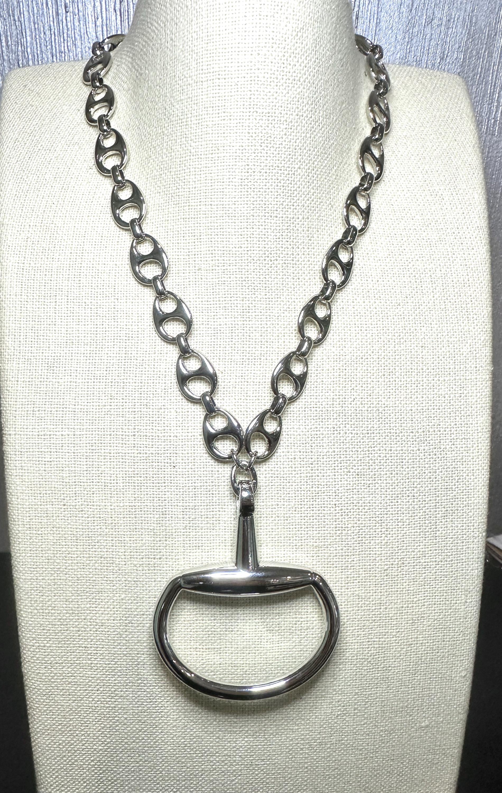 Equestrian Equine Horse Snaffle Bit Shiny Silver-Mariner Chain Necklace —Stunning Statement Necklace