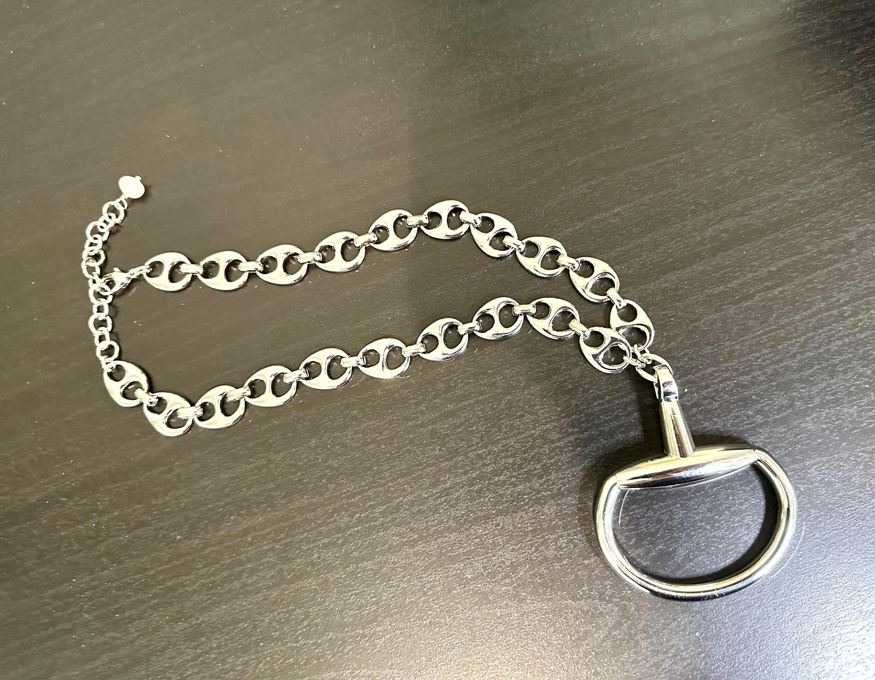 Equestrian Equine Horse Snaffle Bit Shiny Silver-Mariner Chain Necklace —Stunning Statement Necklace