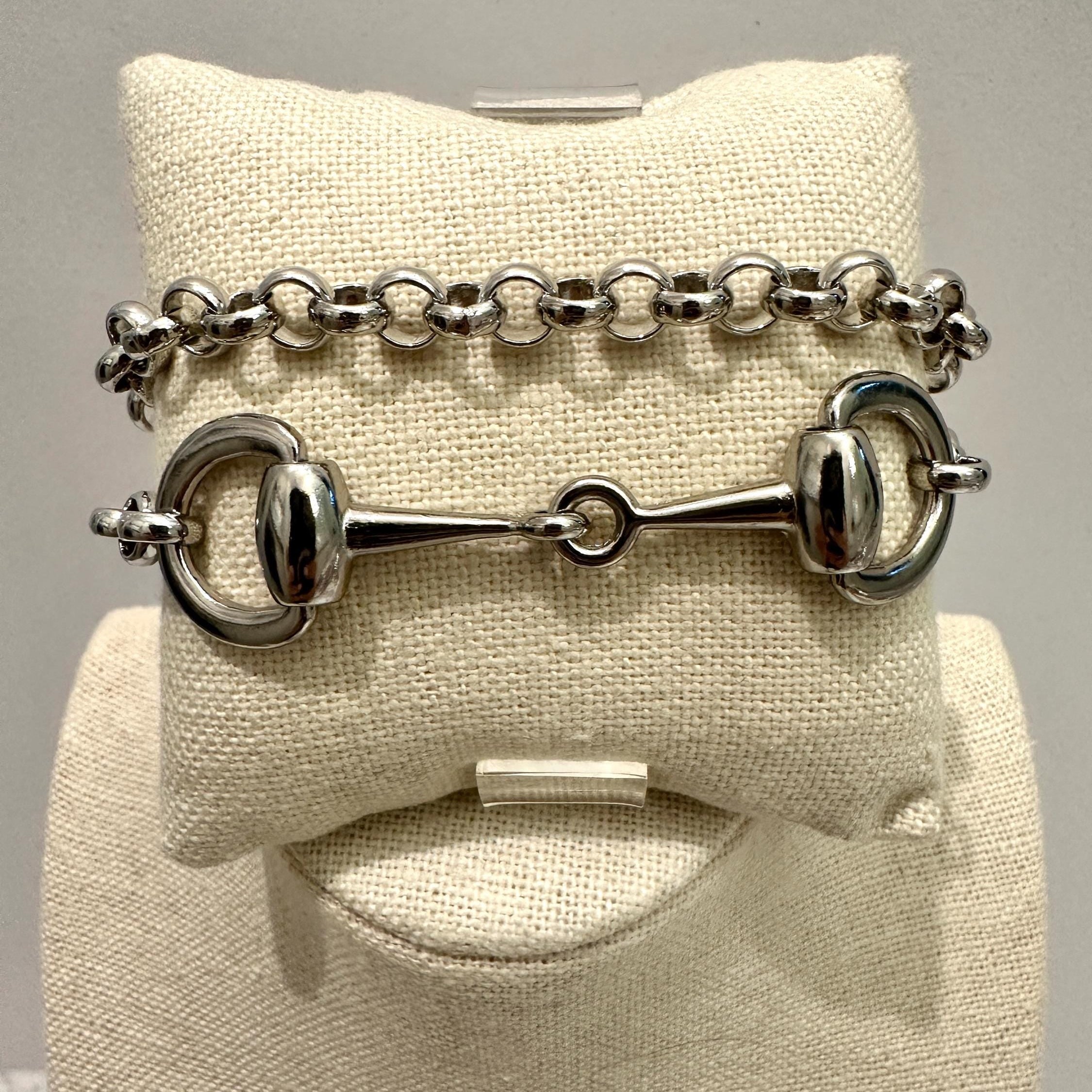 Equestrian Horse Snaffle Bit Shiny Silver Rolo Chain Double Wrap Bracelet w/ Magnetic Clasp