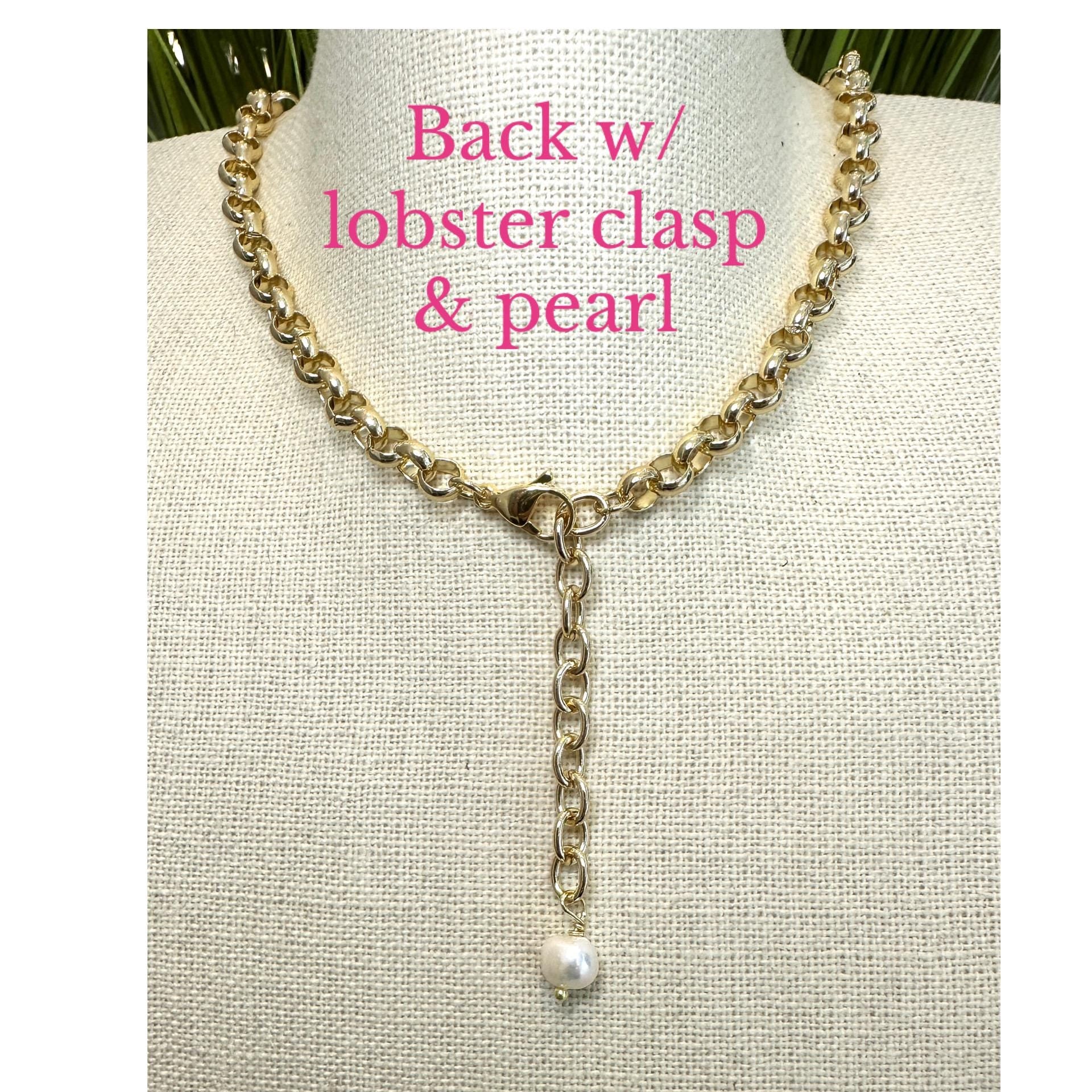 Equestrian Equine Gold Rolo Chain Necklace - Lucky Horseshoe & Freshwater Pearl