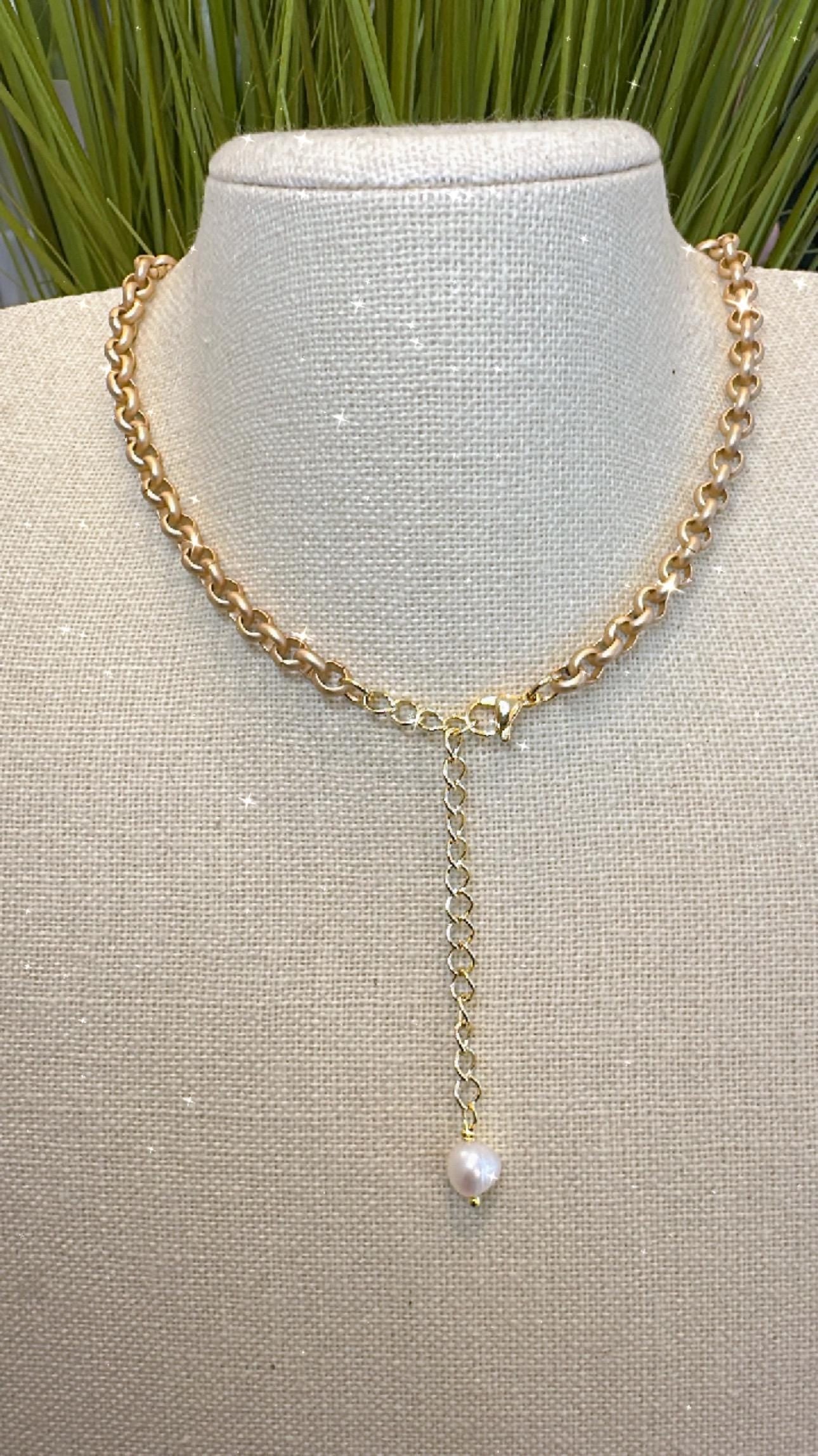 Equestrian Horse Snaffle Bit Necklace Gold with Fresh Water Pearl