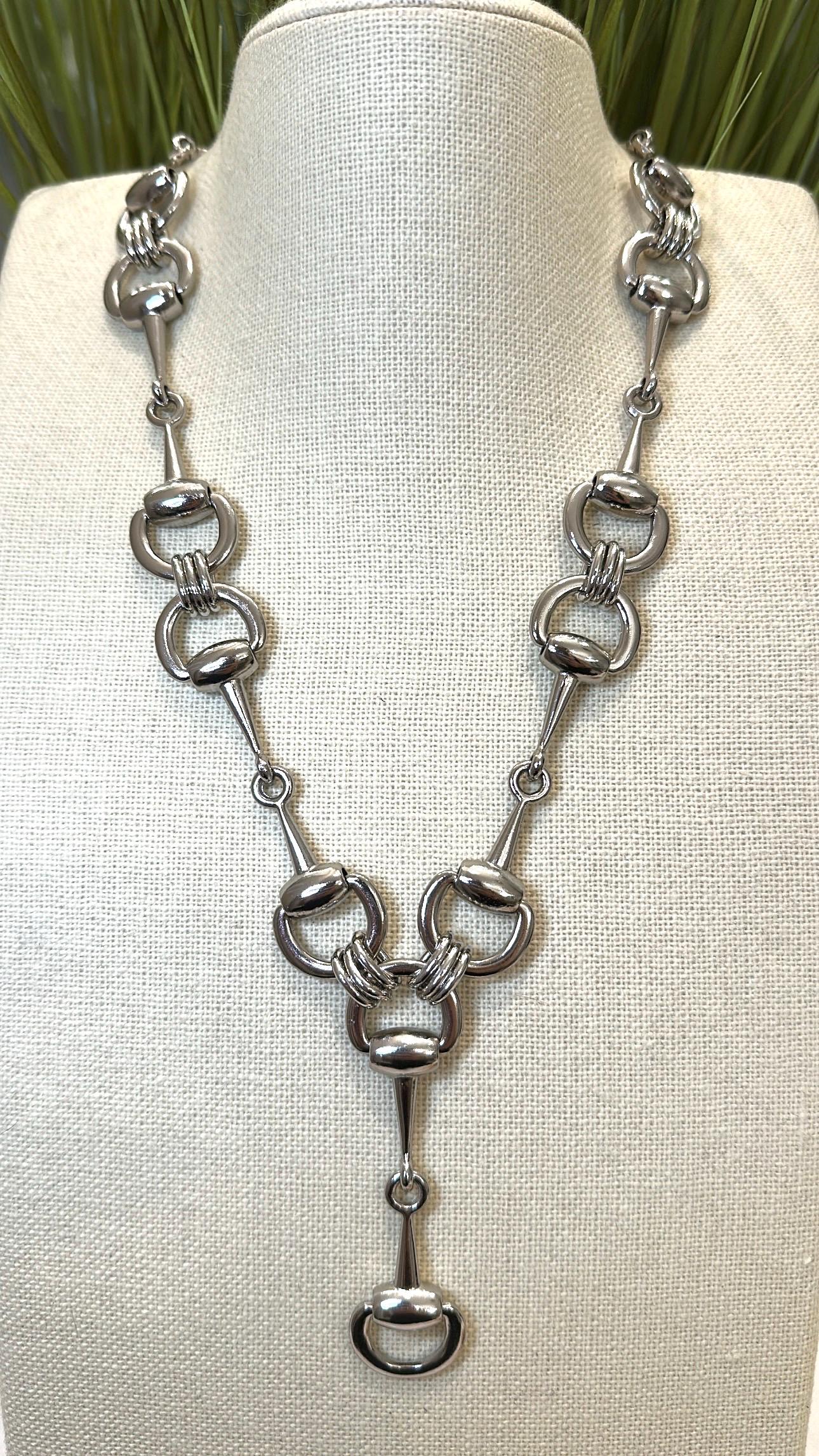 Equestrian Equine Horse Snaffle Bit “Y”  Lariat Silver Necklace — Stunning Statement Necklace