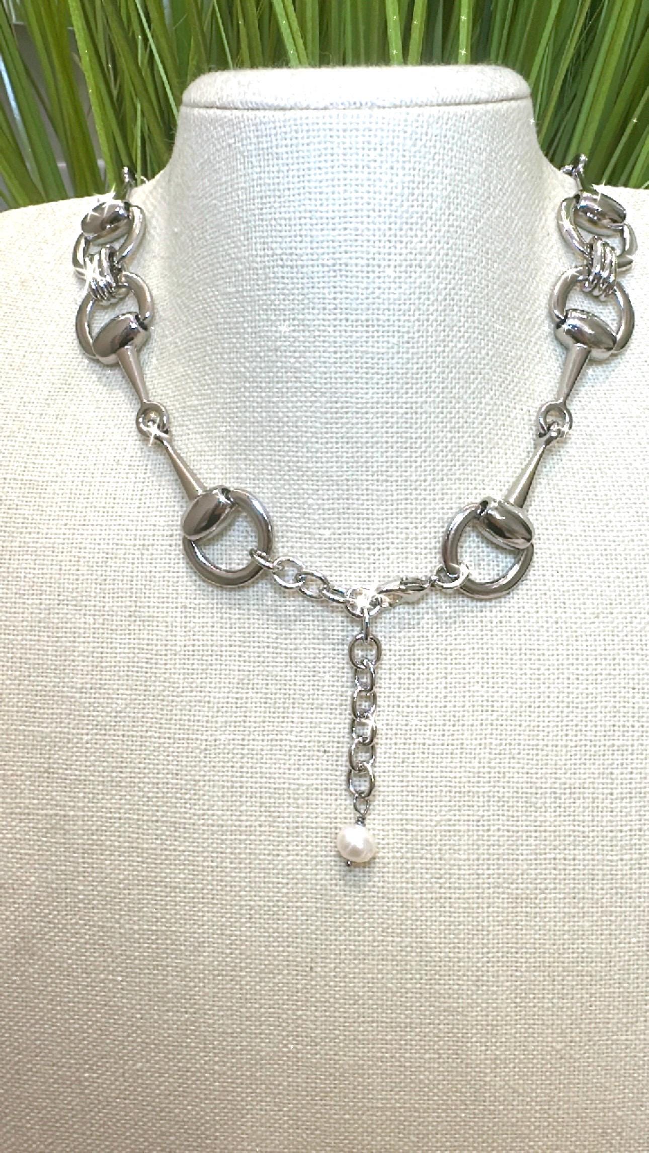 Equestrian Equine Horse Snaffle Bit “Y”  Lariat Silver Necklace — Stunning Statement Necklace