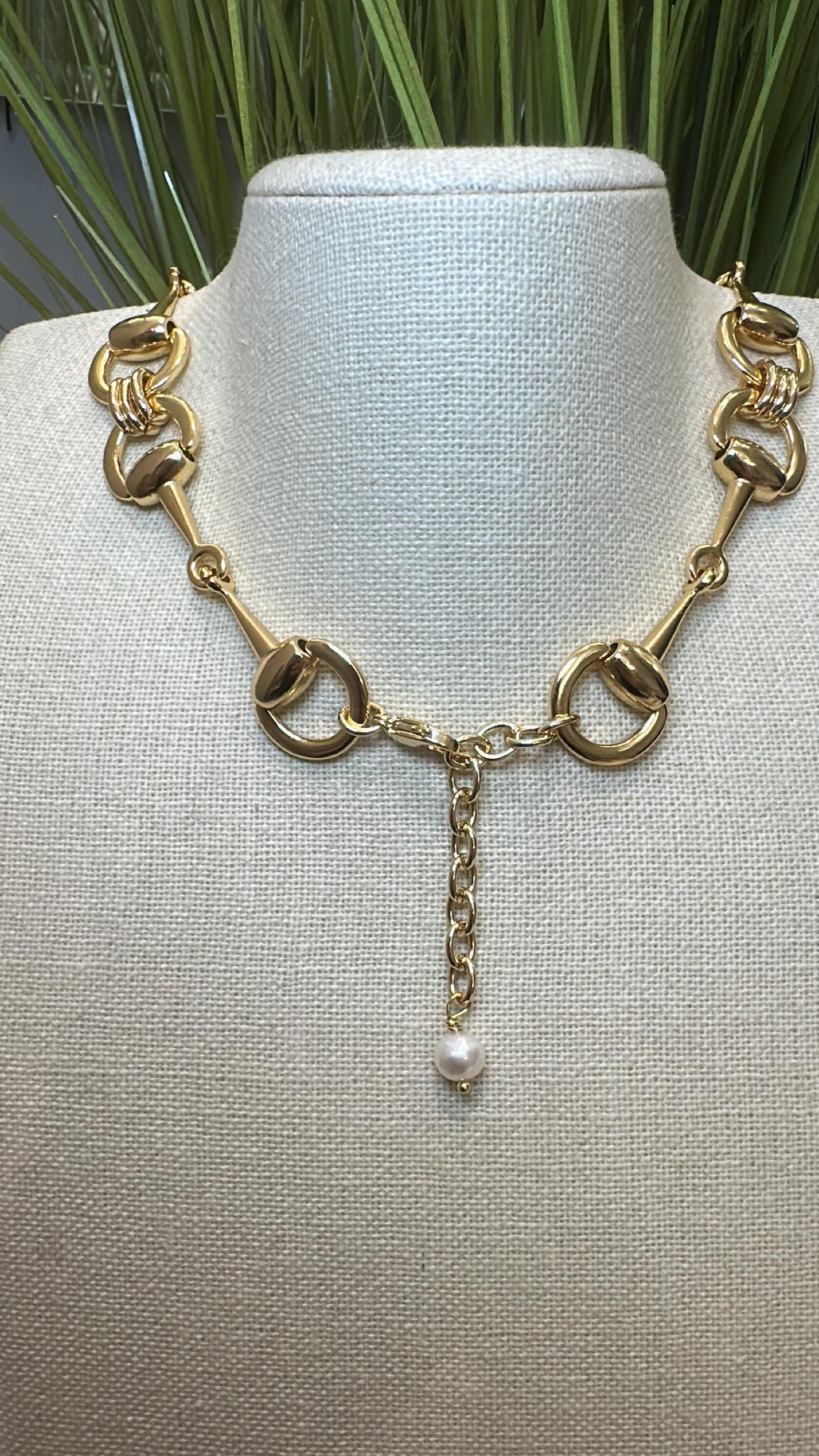 Equestrian Equine Horse Snaffle Bit “Y”  Lariat Gold Necklace — Stunning Statement Necklace