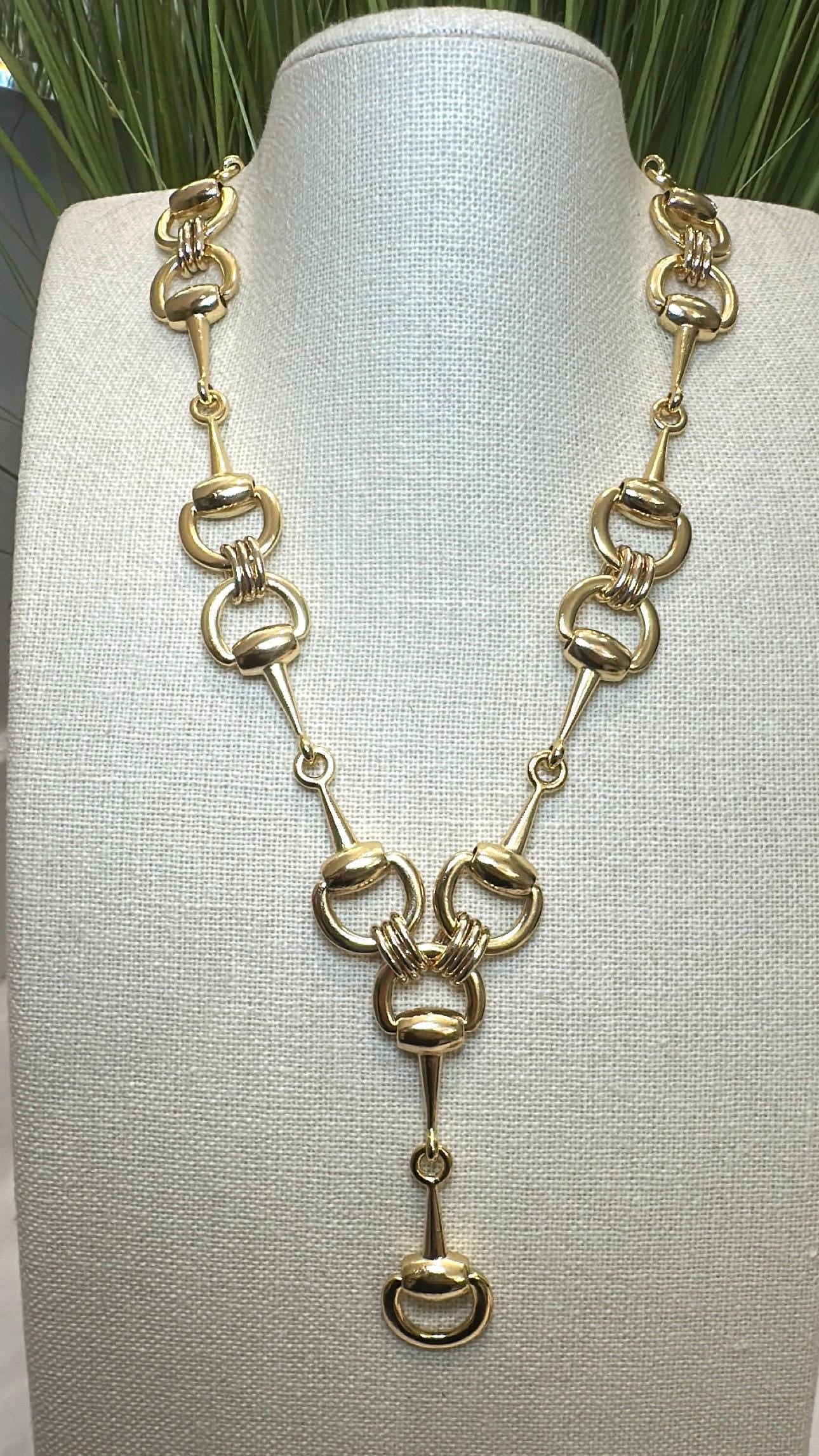 Equestrian Equine Horse Snaffle Bit “Y”  Lariat Gold Necklace — Stunning Statement Necklace