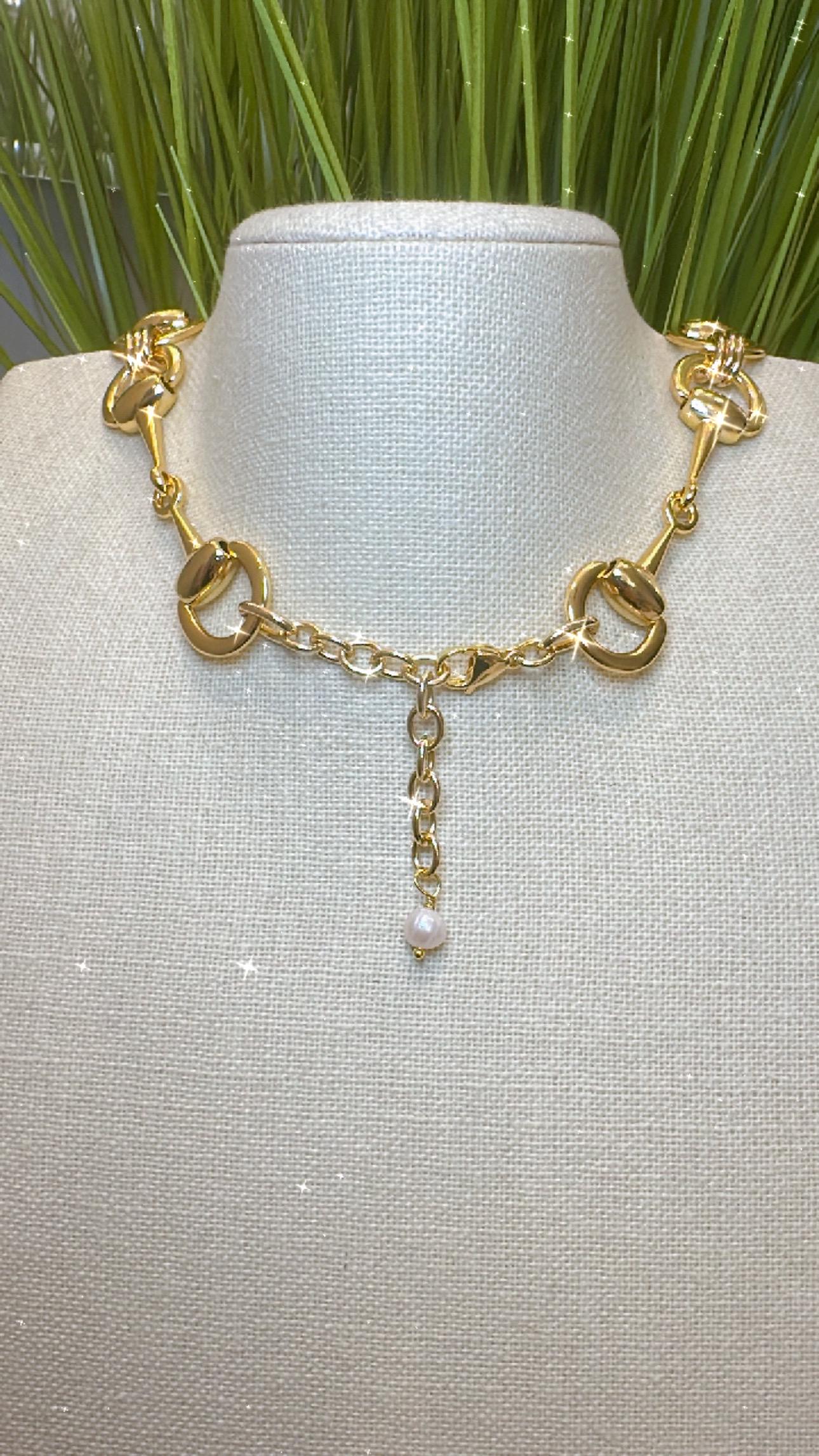 Equestrian Equine Horse Snaffle Bit Gold Necklace — Stunning Statement Necklace