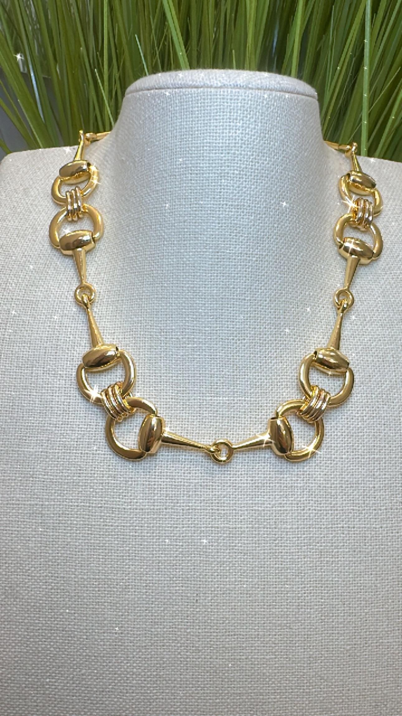 Equestrian Equine Horse Snaffle Bit Gold Necklace — Stunning Statement Necklace