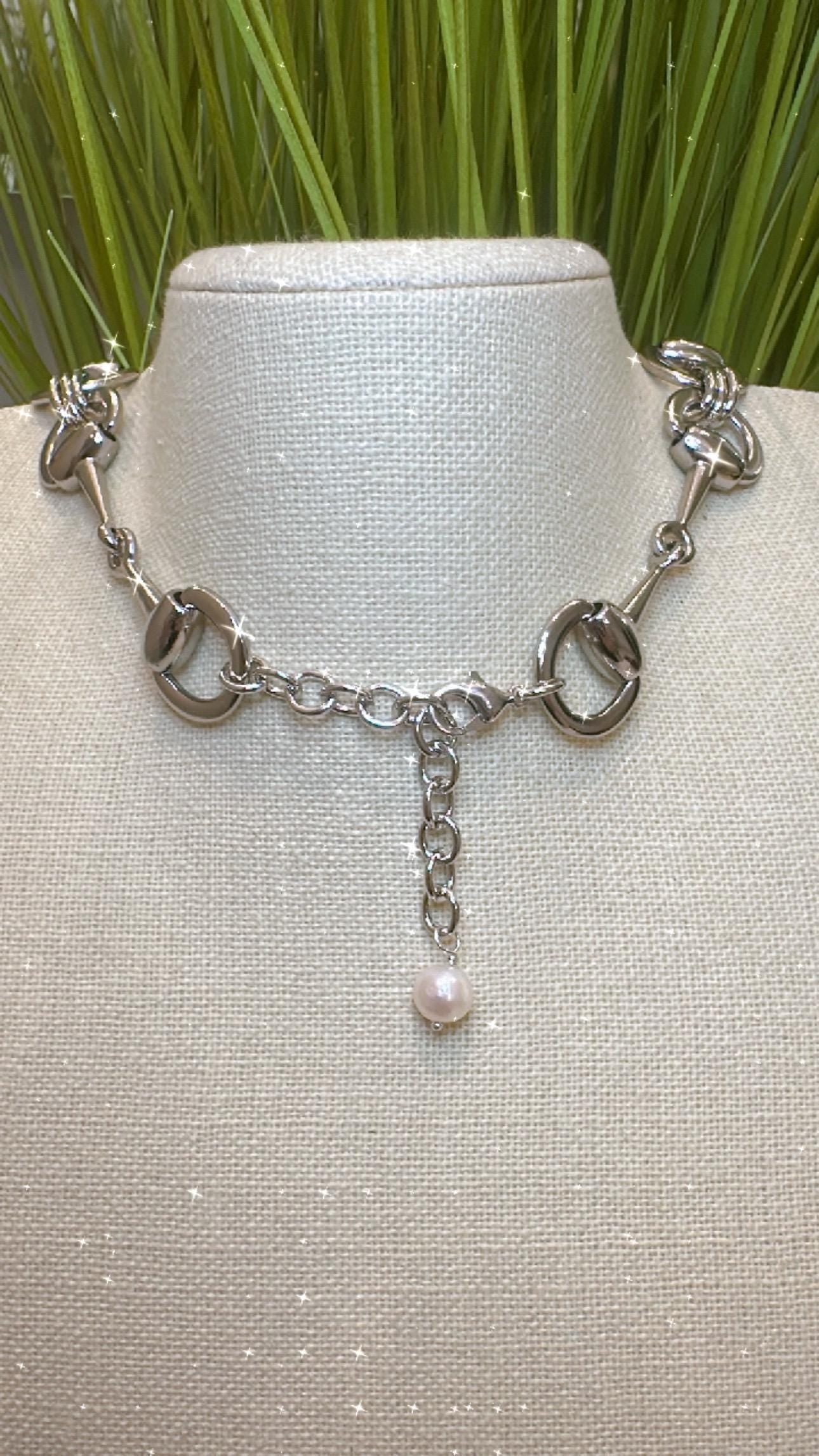 Equestrian Equine Horse Snaffle Bit Silver Necklace — Stunning Statement Necklace