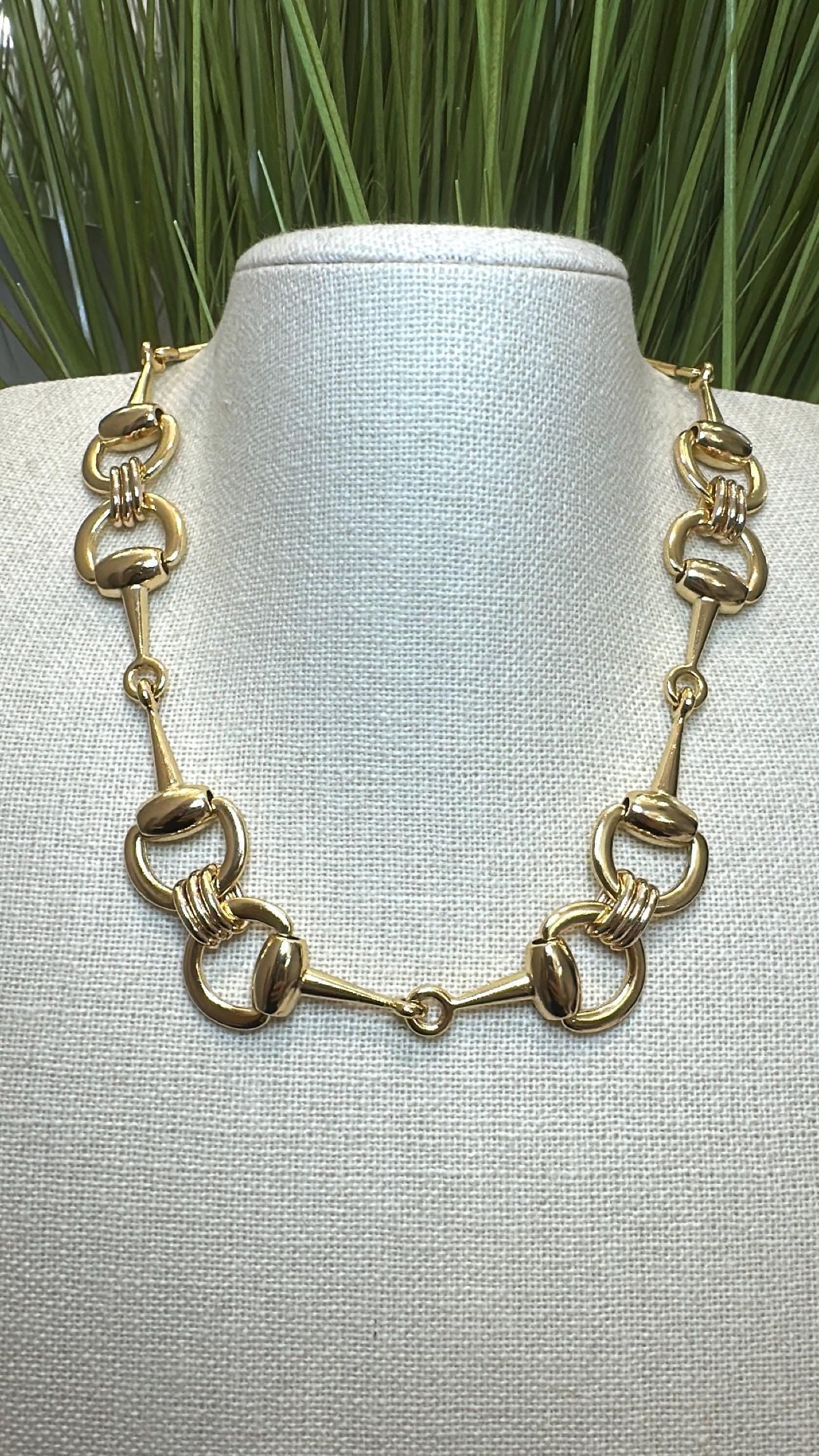 Equestrian Equine Horse Snaffle Bit Gold Necklace — Stunning Statement Necklace