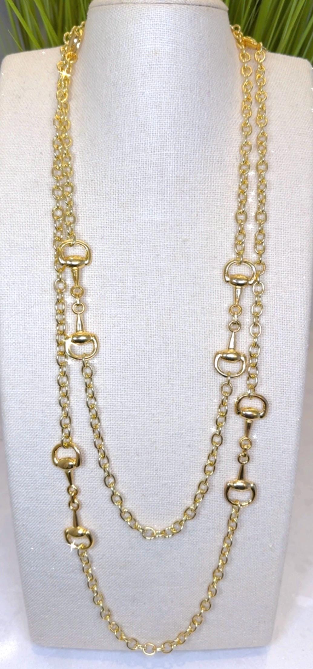 Equestrian Horse Snaffle Bit Shiny Gold or Silver Long (60”) Chain Necklace