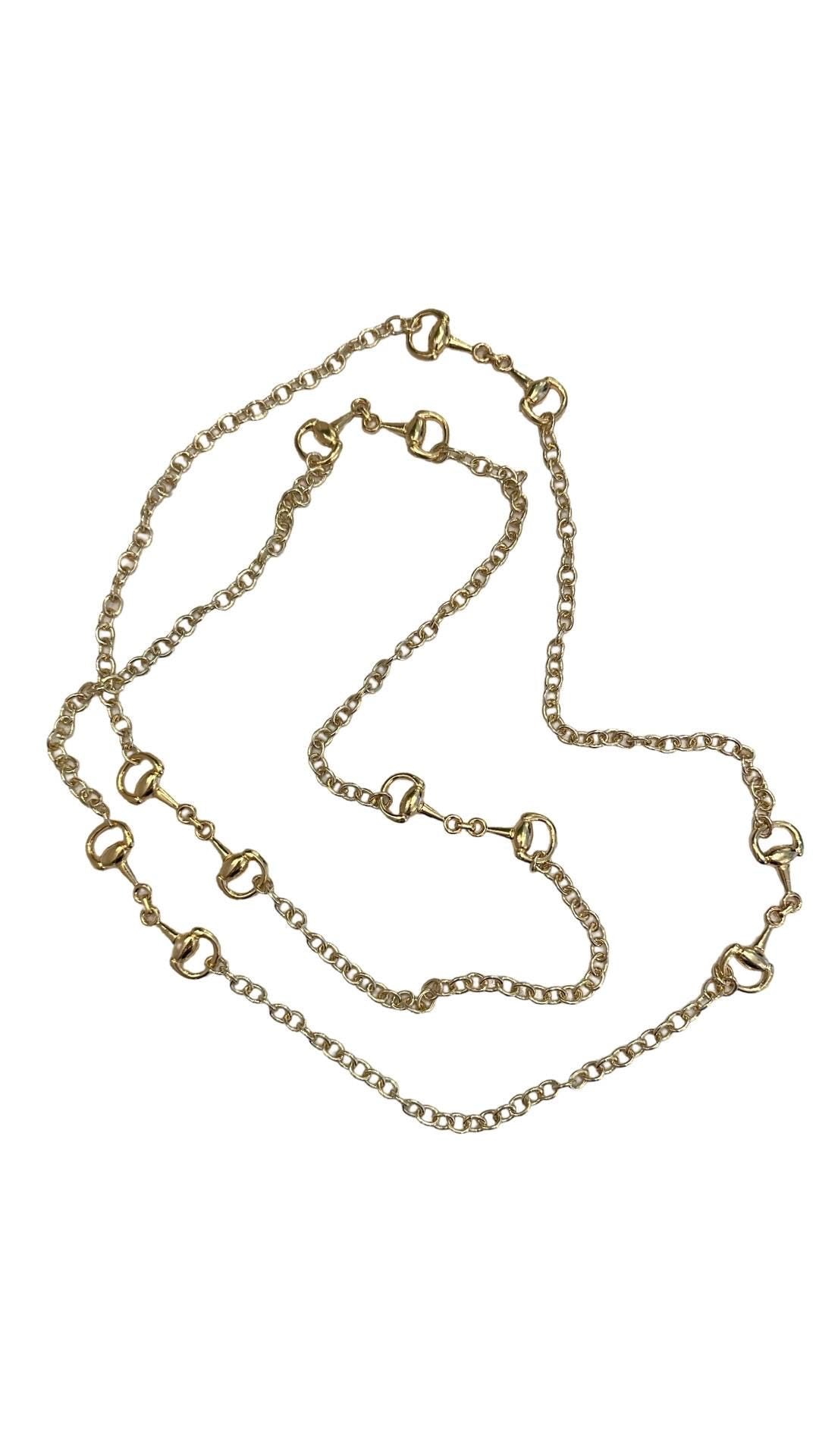 Equestrian Horse Snaffle Bit Shiny Gold or Silver Long (60”) Chain Necklace