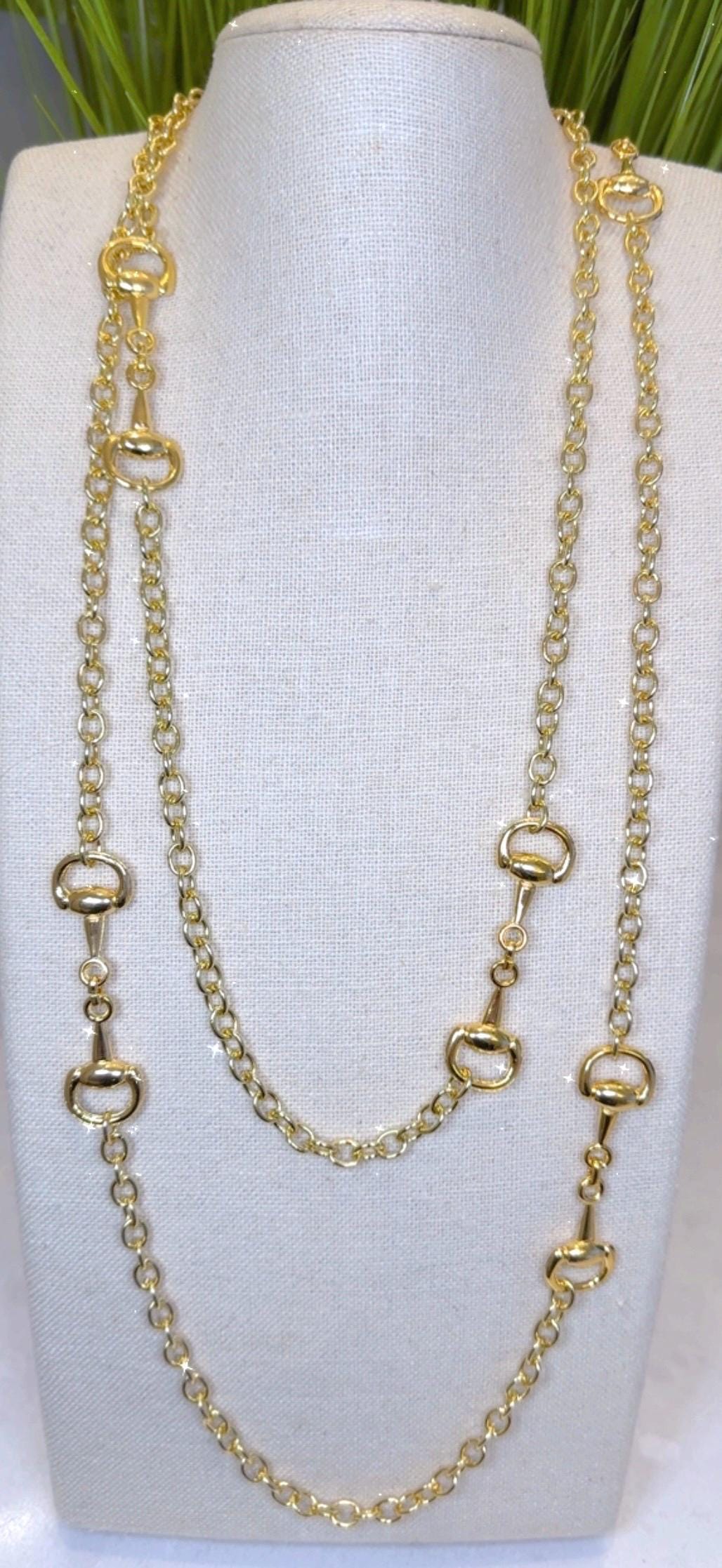 Equestrian Horse Snaffle Bit Shiny Gold or Silver Long (60”) Chain Necklace
