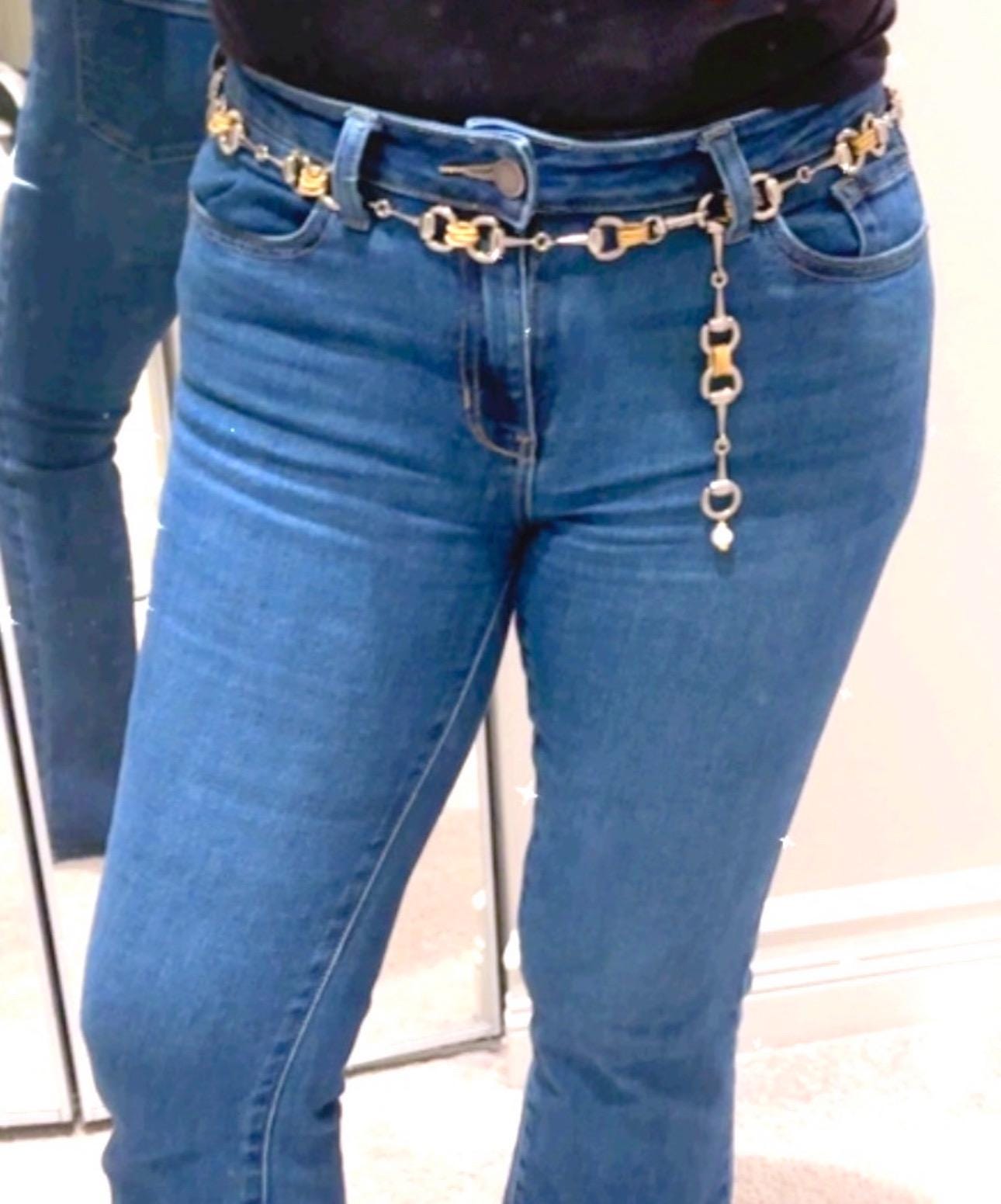 Equestrian Equine Snaffle Bit Belt, Adjustable-Mixed Metal-Gold and Antique Silver Rope Chain Accents-WOW!