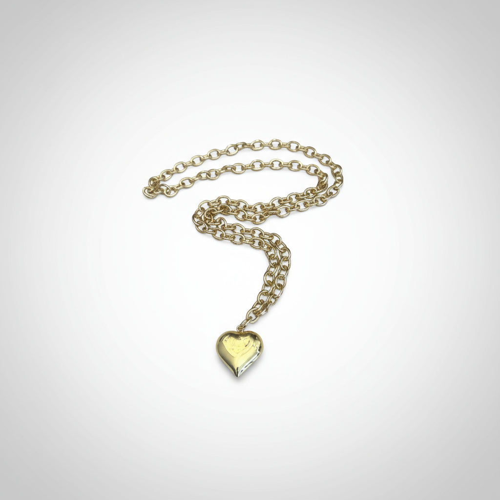 Stunning Gold Puff Heart Long Necklace-Trending NOW! 36"